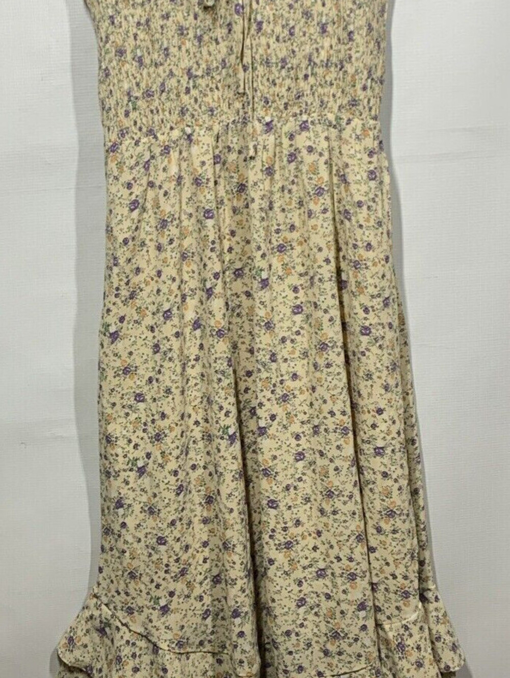 GRACE KARIN Summer Floral Boho Dress Square Neck Strapped Swing Size  Med Yellow